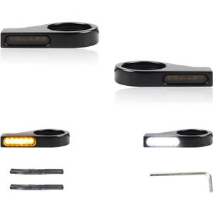 Motorcycle Front Fork LED Turn Signals Universal Sequential Switchback Running Lights 12V Amber Blinkers W/Mounting Bracket fit Honda Harley Yamaha Suzuki Kawasaki