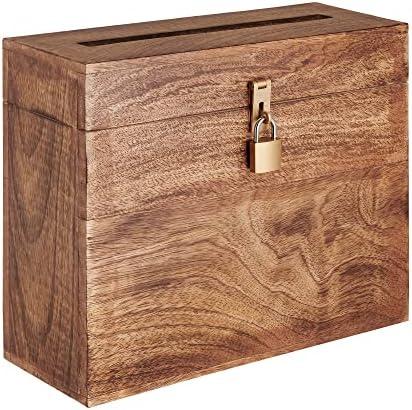 Eximious India Wedding Card Box with Lock and Card Slit 12"X10"X4.5"- Distressed Gift Wishing Well Card Box for Weddings, Receptions, Birthdays, Graduations, Baby Showers, Honeymoon Funds (Burnt)