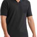 TUVEKE Men's Polo Shirt and Shorts Set Casual Waffle Knit Tracksuit Set for Men Summer Outfits 2 Piece Short Set (Black, L)