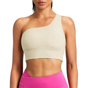 Queenie Ke Womens One Shoulder Sports Bra Left Side Strap Yoga Bras Medium Support Gym Training Workout Athletic Crop Top Ivory White Large