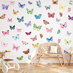 Butterfly Wall Decals 76Pcs, 8 Sheets Colorful Butterflies Wall Stickers Peel and Stick for Girls Bedroom Nursery Room DIY Art Decorations