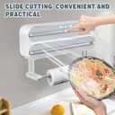 AUSTUFF 3 in 1 Plastic Wrap Dispenser with CutterMagnetic Aluminum Foil and Adhesive Film Organizer, Wall Mount Kitchen Wrap Organizer, Cling Wrap Dispenser with Paper Towel Holder and Cutter