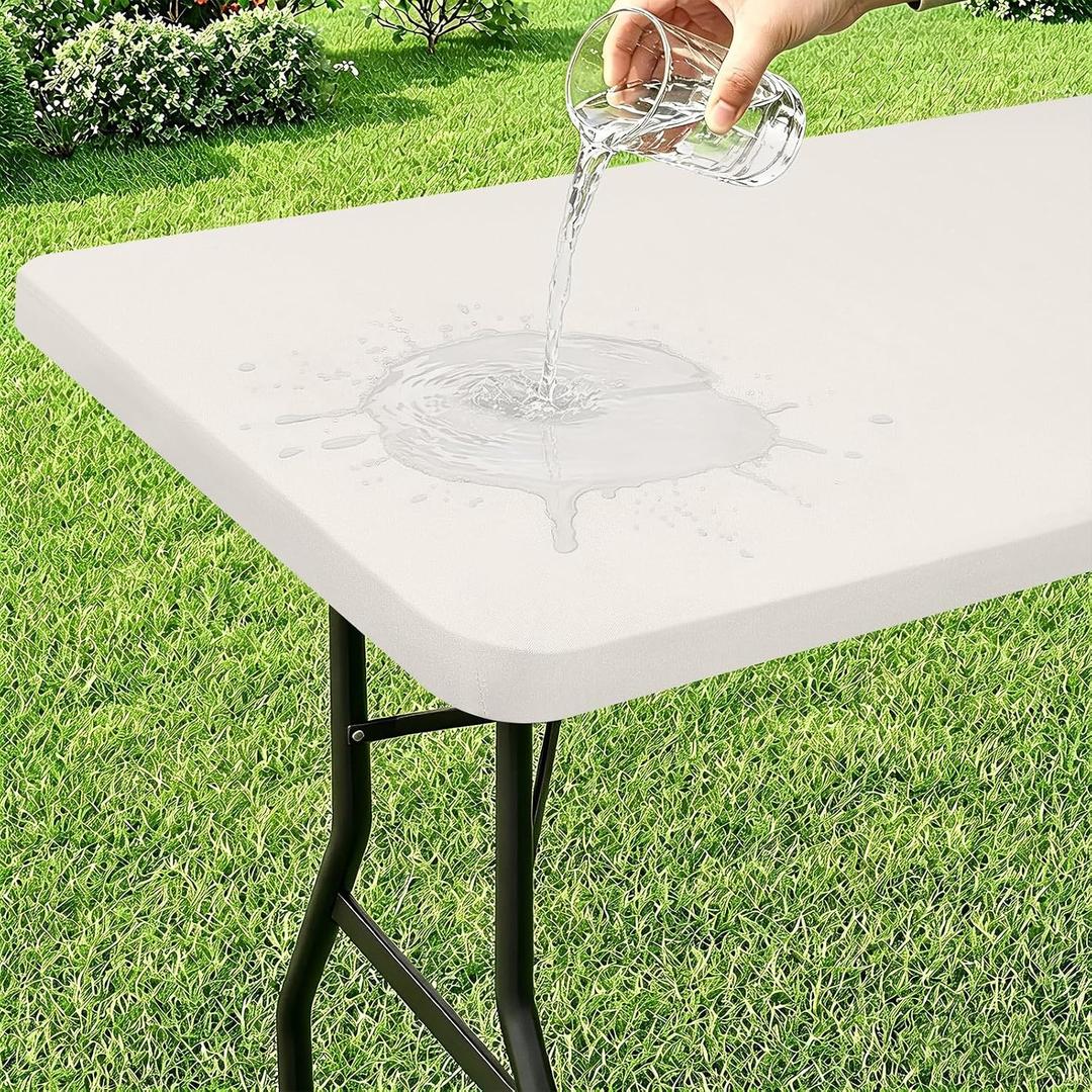 misaya Rectangle Vinyl Tablecloth, 6 Foot Elastic Fitted Table Cloth with Flannel Backing, Waterproof Wipe Clean Table Cover for Camping, Picnic, Dining, Buffet Parties (Beige, 30" x 72")