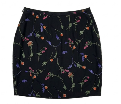 High-Waisted A-line Mini Skirt with Multi-Color Floral Embroidery, 13W" X 17L" 