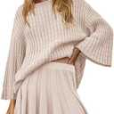 Yanekop Womens 2 Piece Sweater Skirt Set Loose Matching Lounge Sets Comfy Pajamas Set Long Sleeve Top and Skirt Sets Size M