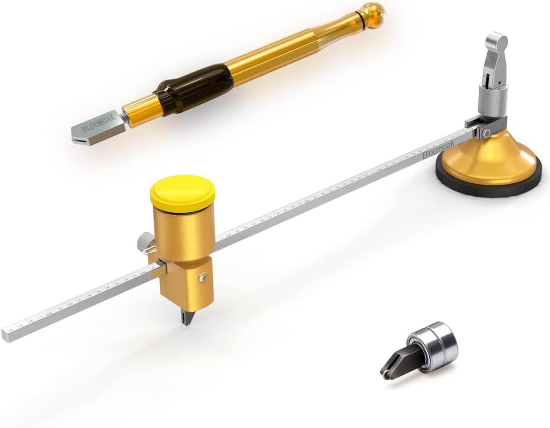 B BLOOMOAK Heavy Duty Circular Glass Cutter with Round Knob Handle and Suction Cup Adjustable Diamond Glass Cutter Tool Set 24" with Extra Blade (60cm)