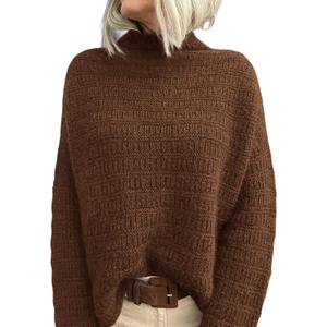 PRETTYGARDEN Womens Mock Neck Oversized Sweaters 2026 Long Sleeve Pullover Fall Sweater Knit Jumper Tops Winter Clothing (Brown, M)