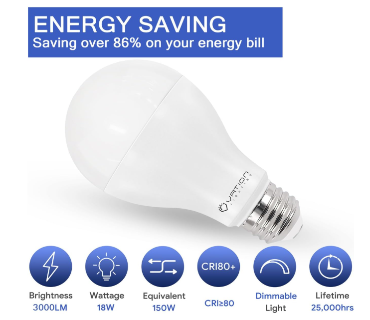 18W Super Bright LED Bulb, A21 Dimmable LED Light Bulb, 3000 High Lumen, Stable Heat Dissipation, 2,5000 Hour Lifespan, 150-200 Watt Equivalent, 4000K Neutral White, E26 Porch Light Bulb, 2 Pack