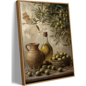 Framed Kitchen Wall Art Vintage Canvas Art Prints Olive Still Life Paintings Italian Fruit Pictures Wall Decor Rustic Artwork for Dining Room Cafe Restaurant Farmhouse 8x10in