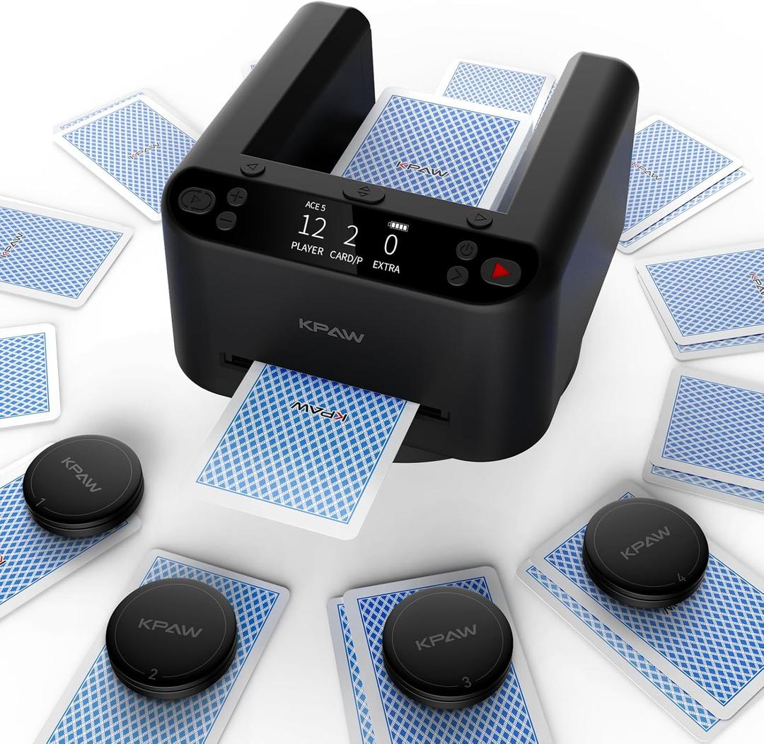 Automatic Card Dealer Machine Rotating 360 for Playing Cards 2/1/4 Decks USB Rechargeable Card Dealing Machine,Connect 4 Wireless Remotes for Texas Holdem Uno Card Game