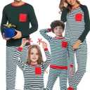 iClosam Matching Family Pajamas Set Striped Christmas Pajamas Sleepwear Dad Mom PJs (XS)