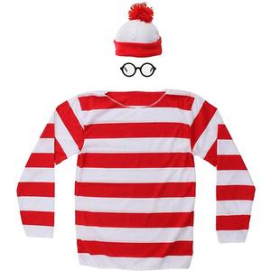 Red&White Stripes Cosplay Costume,Halloween Costumes,Funny Sweatshirt Outfit Glasses Suits (Man-XL, Man)