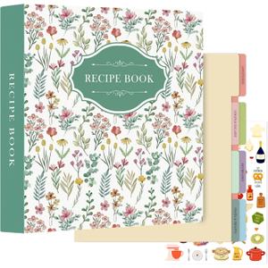 Lanpn Recipe Binder 8.5x11 3 Ring Kit, Blank Organizer Recipe Binder Waterproof Cookbook to Write in Your Own Recipes with 60 Plastic Sleeves,116 Recipes, Dividers,Labels & Stickers, Green