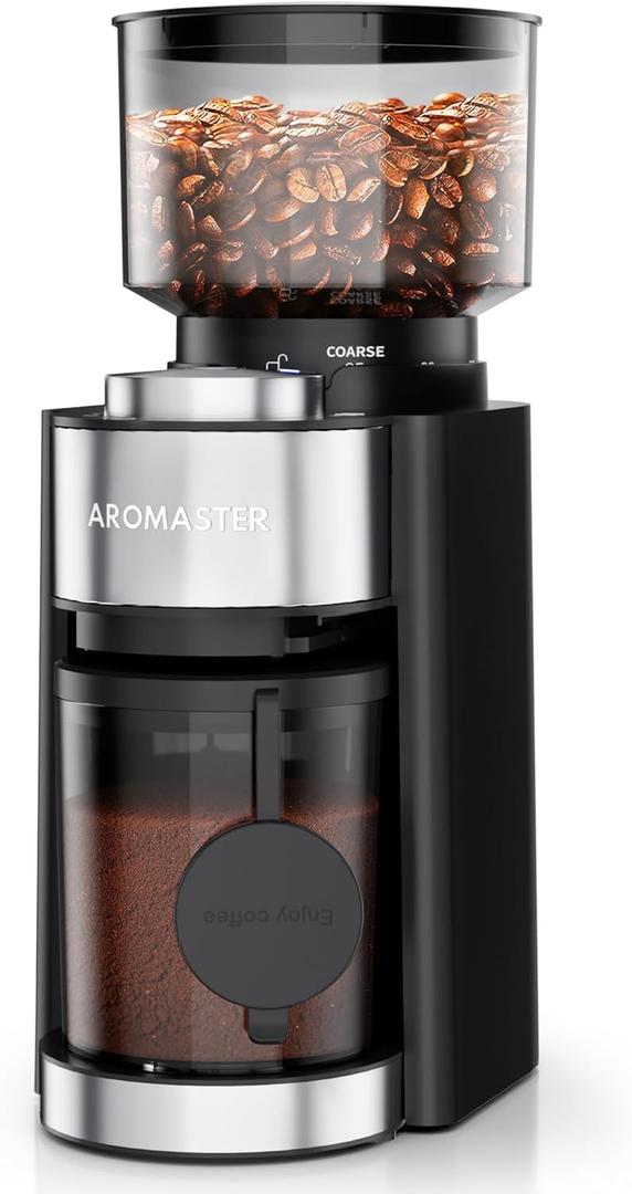 Aromaster Burr Coffee Grinder,Adjustable 2-12 Cups Timer, Black (Household)