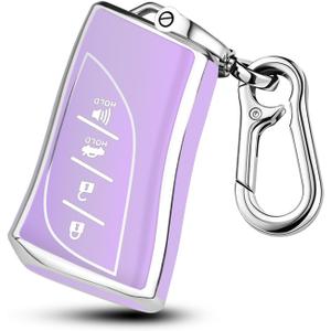 MILD EAST Key Fob Cover Fit for Lexus, 4 Buttons TPU Protection Key Case Compatible with 2018-2025 ES250 ES300h ES350 RX350 UX200 LS500 LS500H LC500 LC500h NX250 NX350 GX550 TX (Silver/Purple)