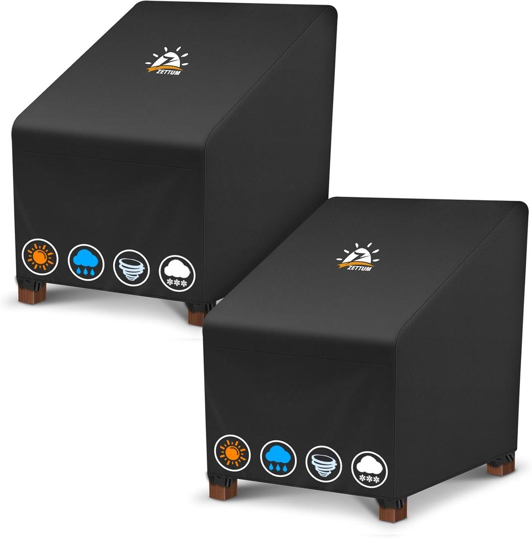 Zettum Patio Chair Covers 2 Pack - 600D Outdoor Lounge Deep Seat Cover Waterproof Heavy Duty, Lawn Furniture Cover for Wicker Chair, Swivel Chair, Rocking Chair, Single Sofa Chair - 32 x 32 x 36 Inch