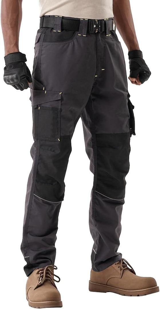 Men's Tactical Cargo Pants, Ripstop Outdoor Lightweight Hiking Work Fishing Pant Multi Pocket Outdoor Apparel (Black, L)
