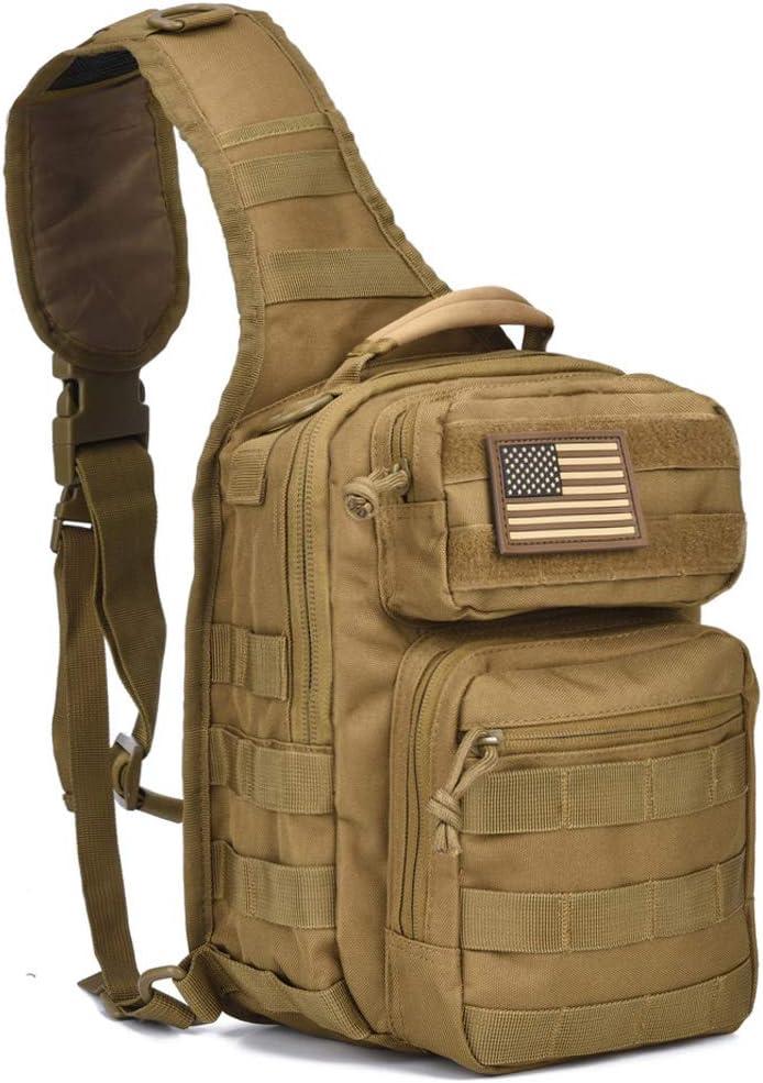 GEAR Tactical Sling Bag Pack Military Rover Shoulder Sling Backpack Molle Assault Range Bag Everyday Carry Diaper Bag Day Pack Tan Small