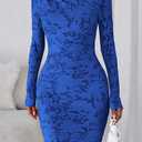 PRETTYGARDEN Women's Fall Bodycon Dresses 2026 Sexy Long Sleeve Ruched Lace Floral Mini Party Dress Tight Club Outfits (Blue, L)