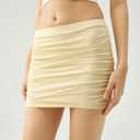 Women's Bodycon Mini Skirt Ruched Mesh Stretch Sexy Skirts (Beige, L)