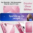 INFILAND Case for iPad 6th/5th Generation 9.7 Inch 2018/2017, iPad Air 2 Cute Glitter Clear Protective Cover for Kids, Girls, Woman, with Pencil Holder (Pink)