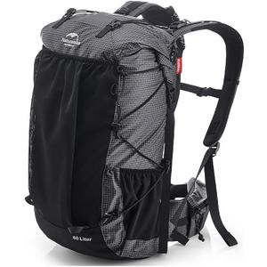 Naturehike Hiking Camping Backpack 45L/65L Lightweight Internal Frame with Rain Cover for Backpacking Outdoor Sports ((60+5) L Black, (60+5) L)