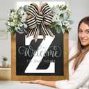 Last Name Welcome Sign for Front Door-14"x12", Wreaths for Front Door, 26 Letter Front Porch Decor Wreaths, Welcome Sign with Eucalyptus Garland and Bow, Wooden Farmhouse Wall Decor, Housewarming Gifts (Z)