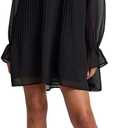 Elina fashion High Frill Neck Drawstring Waistline Long Sleeves with Buttoned Cuffs Dresses (Large, Black 2)