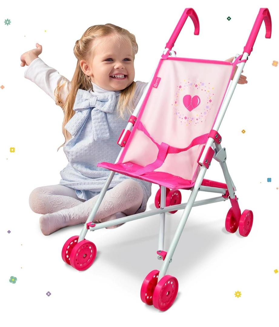 Anivia Baby Doll Collection Doll Stroller Heart Design Gifts for Toddlers and Girls Foldable Doll Stroller