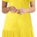 Alaster Queen Womens 2025 Summer T Shirt Pleated Dress Short Sleeve Casual Swing Tunic Dress with Pockets (Yellow, S)