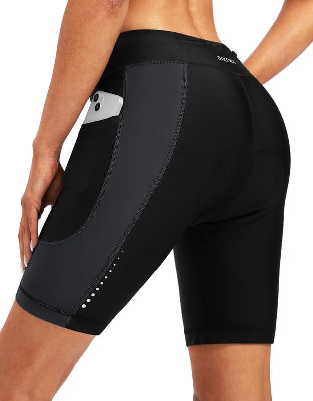 Bikewa Women's 4D Padded Bike Shorts Cycling Riding Road Biking Bicycle Cycle Shorts for Women Zipper Pockets, Large