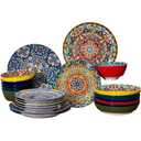 Baxluxe Dinner Plates and Bowls Set of 6, 24 Pieces Dinnerware Sets Microwave and Dishwasher Safe, Scratch Resistant Bohemian Tableware Set, Dinner Set for Salad, Pasta, Dessert,Steak, Appetizers