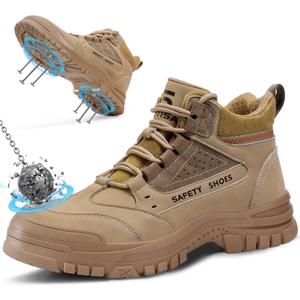 Steel Toe Work Boots for Men - High Top Puncture Resistant Safety Boots - Industrial Boot for Worker - Comfortable Work Boot for Construction (11, Brown-3086)
