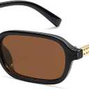 Retro Rectangular Sunglasses for Women Vintage Fashion Trendy Funny Small 90s Square Sunnies 2025 AP3698 (C3 Black/Brown)