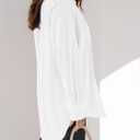 siliteelon Womens Button Down Shirts Dress Shirts Long Sleeve Blouses V Neck Solid Casual Tunics Tops with Pockets (White, L)