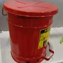 Justrite 10 Gallon Galvanized Steel Oily Waste Can, 18" x 14" Metal Oil Rag Safety Can With Foot Operated Self-Closing Lid for Oil Rag Disposal, Made in the USA, Red, 09300