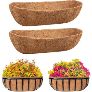 Riare 2 Pack 24 Inch Trough Coco Coir Liners for Planters, Pre-Formed Coconut Coir Replacement Liner Natural Coco Fiber Window Box Liners for Wall Planter, Window Basket Deck Railing Planter
