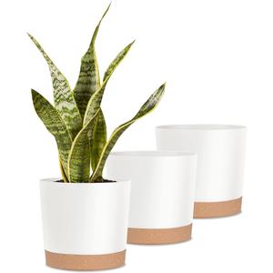 kubvici Indoor Plant Pots Planters 8 inch Plastic Planter with Hole & Saucer Flower Pots Modern Decorative for Outdoor Garden Home (White x 3 Pack)
