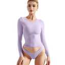 SUUKSESS Women Double Lined Fitted Basic Tee Shirts Crew Neck Long Sleeve Going Out Crop Tops (Lilac, XL)