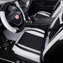 Car Seat Covers Full Set, Super Luxurious Heavy Duty Waterproof Leather Automotive Vehicle Cover for Cars SUV Pick-up Truck, Universal Non-Slip black white Seat Car Accessories (Full Set/White)