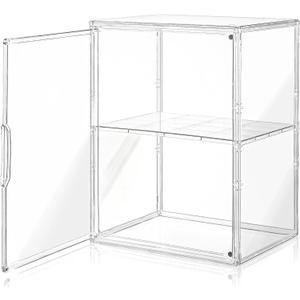 Acrylic Display Case for Collectibles, Clear Acrylic Display Box with 3 Adjustable Layers and Magnetic Door, Stackable Clear Storage Box/Bins for Figures, Lego, Book (1Pack, 1 Adjustable Divider)