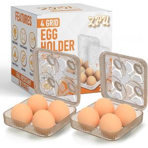 ZPU Egg Holder Camping, 2Pcs 4 Grid Egg Container, Plastic Egg Carrier for Camping Picnic Travel Outdoor Refrigerator Kitchen, Protective Egg Storage Case, Grey Orange