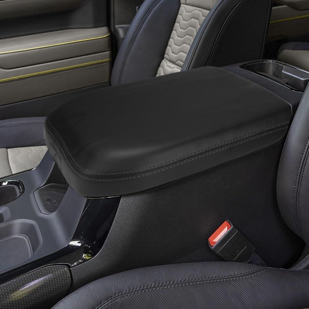 LEXLEY Center Console Pad Armrest Box Cover Leather Protector Covers For 2024 2025 Chevy Silverado&GMC Sierra 2500HD 3500HD,2024 2025 Silverado&Sierra 1500,Bucket Seats Only,Black Stitches