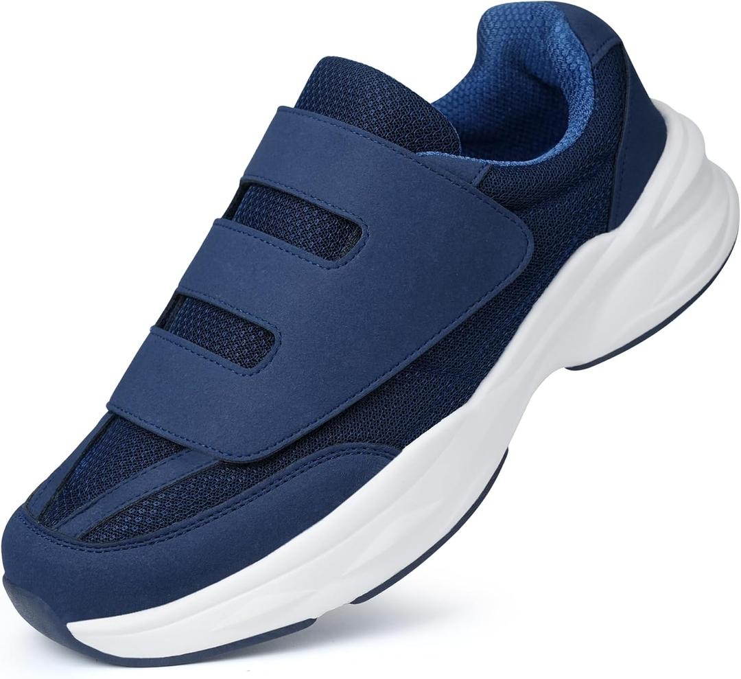Ortho + Rest Men Diabetic Walking Shoes Swollen Feet Shoe with Adjustable Closure (12, Navy)
