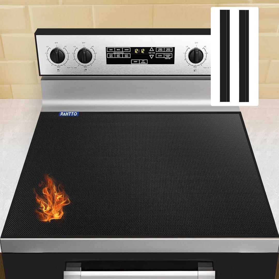 Fireproof Stove Cover, 30 x 21 Electric Stovetop Mat with 2 Silicone Gap Covers, Heat Resistant Induction Cooktop Protector, Fiberglass Flat Top Stove Cover, Dishwasher Safe, 600 Heat Resistant