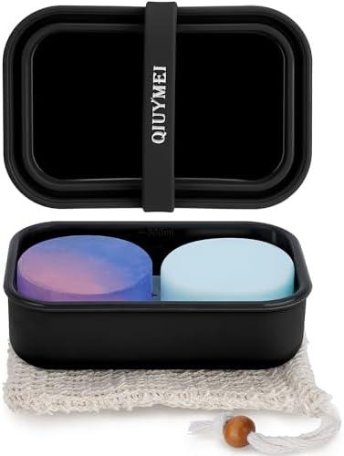 QIUYMEI Silicone Soap Holder， Enhanced Leak-Proof Travel Soap Case with Draining Layer，Portable Bar Soap Holder, Travel Soap Container with Soap Bag, Soap Dishes for Bathroom/Camping/Gym (Black)