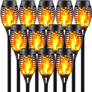 Solar Torch Lights Outdoor Flickering Flame, 12 Pack
Upgraded 12LED, Mini Solar-Powered Tiki Torches, IP65 Waterproof, Fire Effect Decor, Garden Pathway Lighting, Auto On/Off