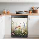 Dishwasher Magnets Decorative Cover,Rustic Wildflowers Refrigerator Magnet Cover,Washable Spring Garden Floral Butterfly Dishwasher Front Panel Cover Home Kitchen Decoration 23x26 Inch