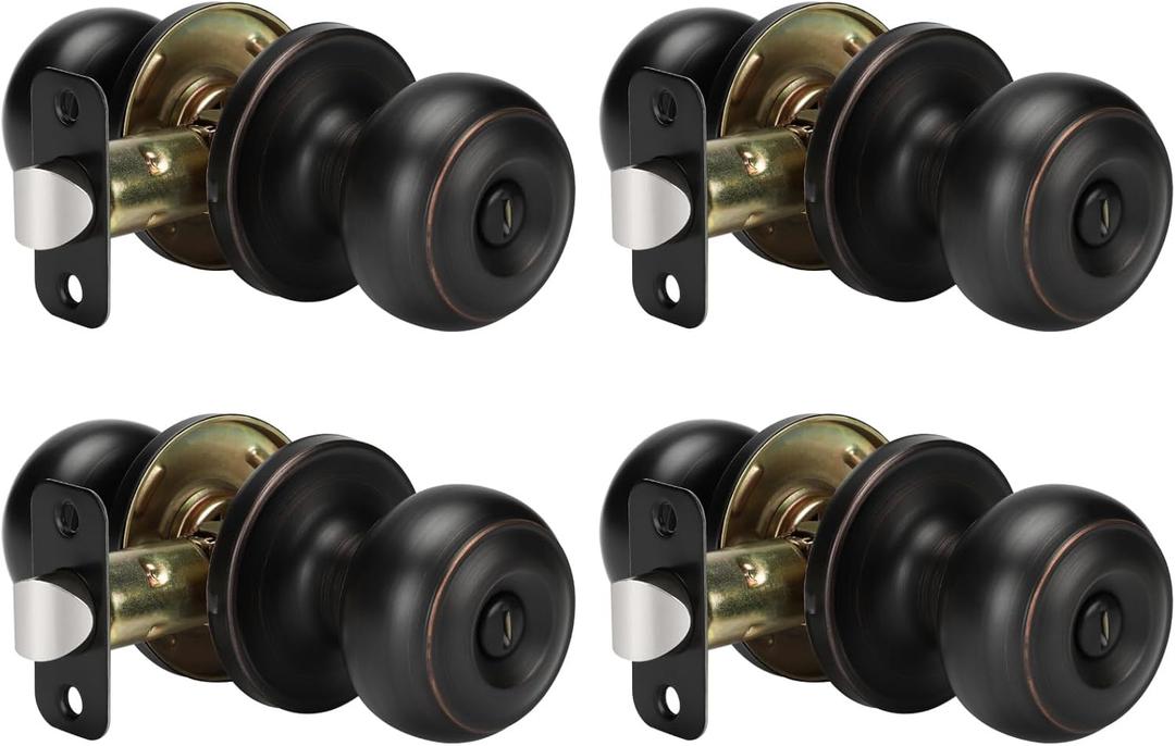 goldenwarm Oil-Rubbed Bronze Interior Door Knobs, 4 Pack Interior Door Knobs Keyless Door Lock for Bedroom Bathroom, Privacy Bronze Door Knob Handle