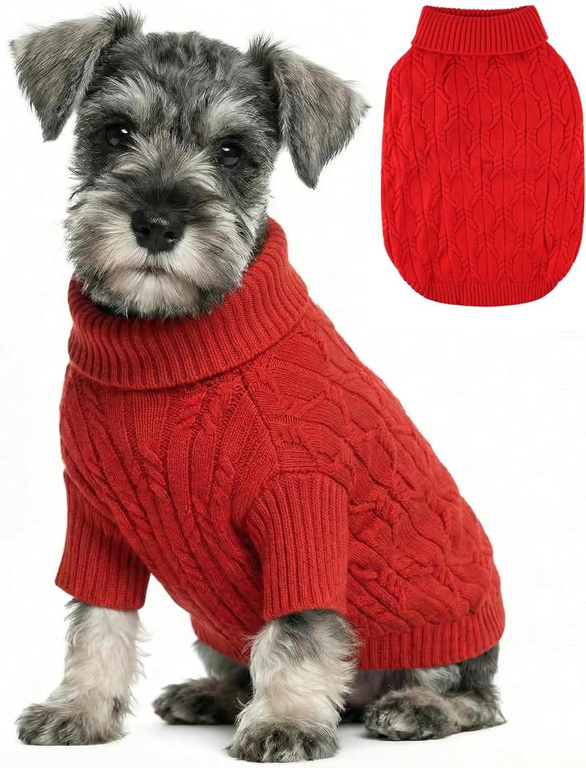 Small Dog Sweater Clothes Pullover Knitted Dog Coat Sweaters for Small Dogs Cats Girl Boy Thick Warm Puppy Clothes for Chihuahua Yorkie Bulldog Christmas Cold Weather Pet Outfits (M (Back: 13.4",Chest: 17.3", 12-22Ibs), #1 Red)